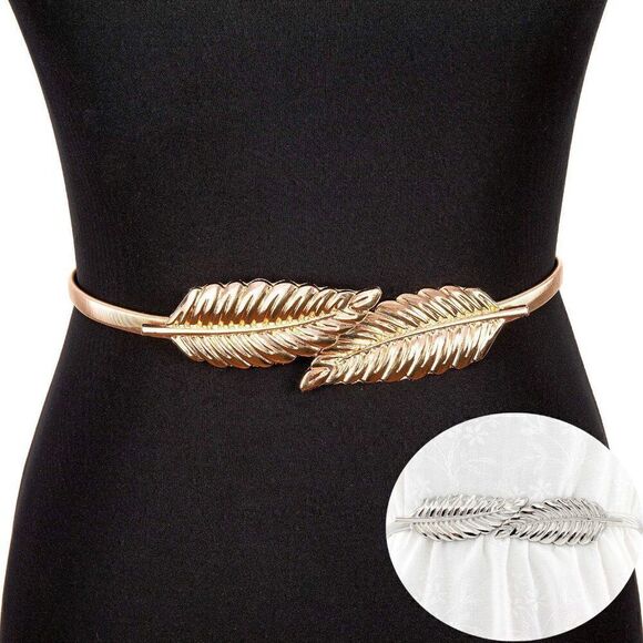 🍃 Leaf Buckle Stretchy Elastic Gold/Silver Metal Dress Belt SIZE XS – XXL NEW - Picture 1 of 16